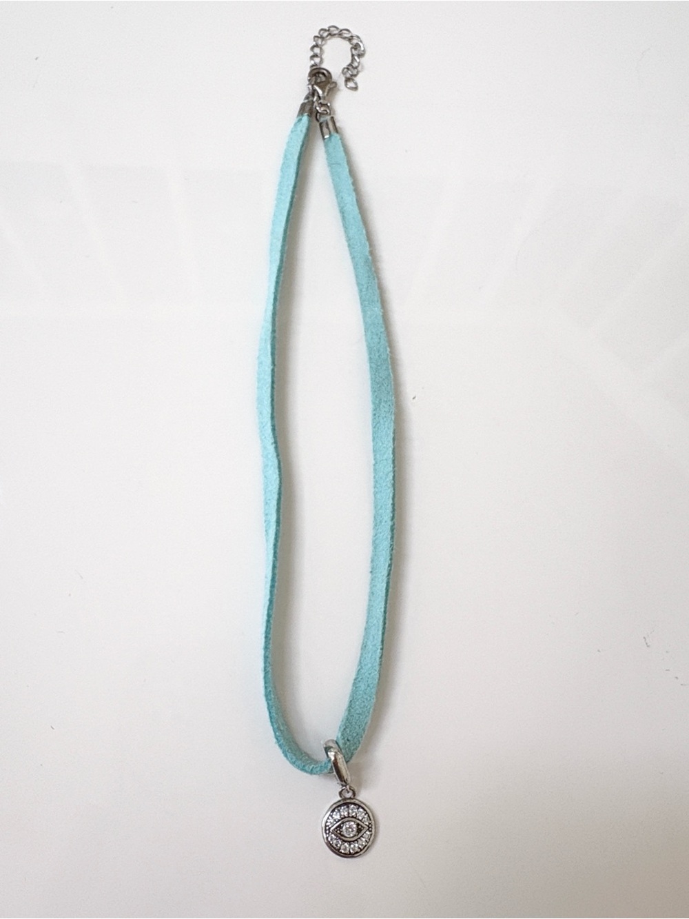 ATI Vintage 925 Sterling Silver Evil Eye CZ Choker Necklace Turquoise Blue OS